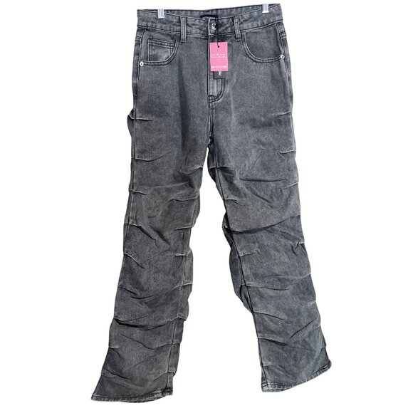 PrettyLittleThing Womens Grey Wash Ruched Straight Leg Jeans Size US 2 UK 6 - Picture 1 of 9